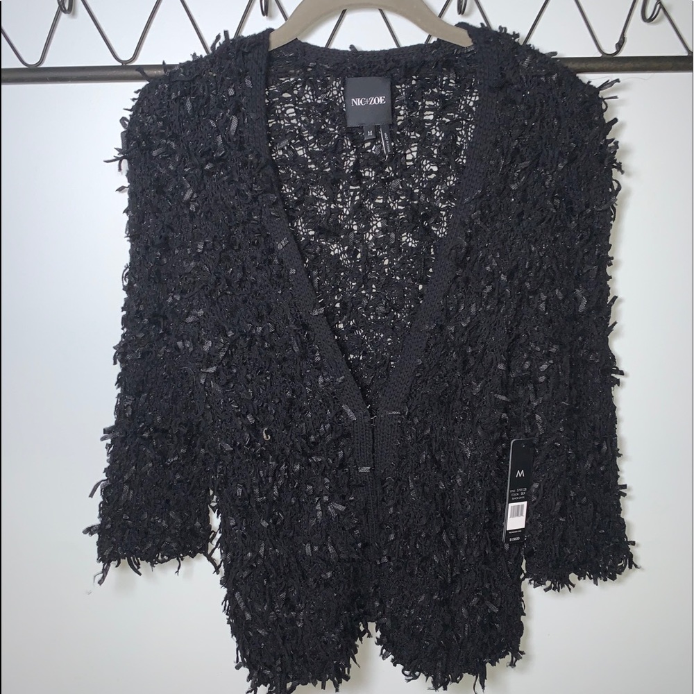Nic+Zoe Black fluffy party cardigan
